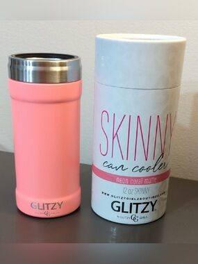 Glitzy Neon Coral Matte Skinny Can Cooler for 12oz skinny cans! NIP